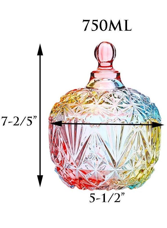 1Pc Colorful Glass Storage Jar with Lid Candy Cookie Jewelry Box Buffet Biscuit Containers 750ml / 26oz