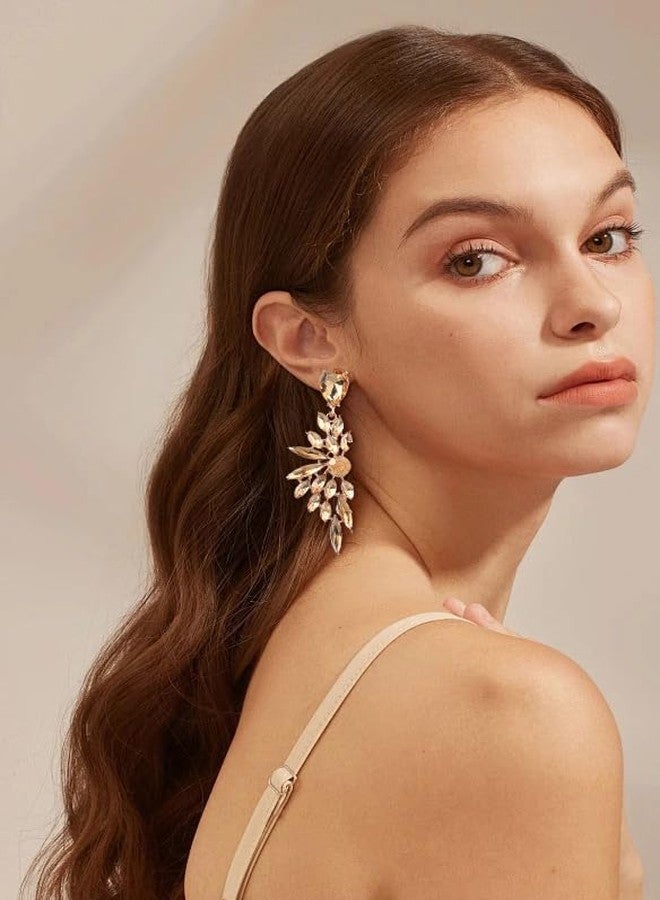 WLL Elegant Rhinestone Statement Earrings Glitter Cluster Crystal Drop Dangle Earrings Teardrop Chandelier Earrings Wedding Bridal Prom Earrings for Women(B:Champagne) - Image 5