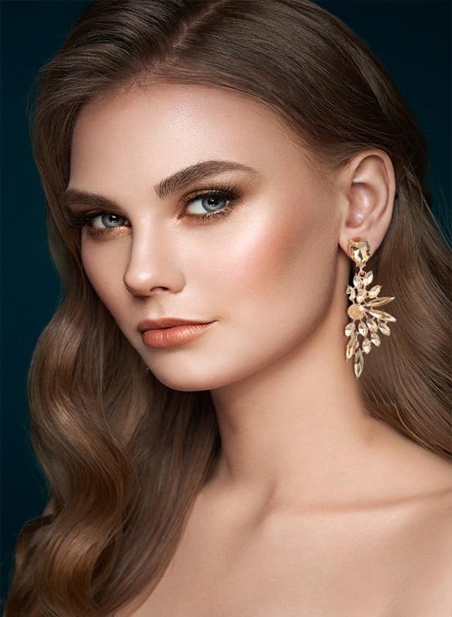 WLL Elegant Rhinestone Statement Earrings Glitter Cluster Crystal Drop Dangle Earrings Teardrop Chandelier Earrings Wedding Bridal Prom Earrings for Women(B:Champagne) - Image 4