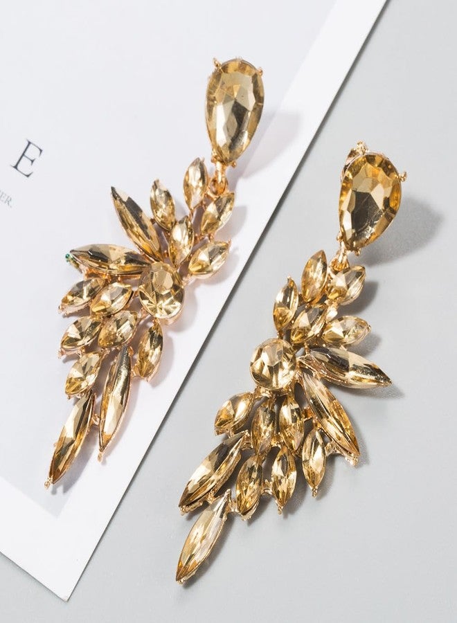 WLL Elegant Rhinestone Statement Earrings Glitter Cluster Crystal Drop Dangle Earrings Teardrop Chandelier Earrings Wedding Bridal Prom Earrings for Women(B:Champagne) - Image 2