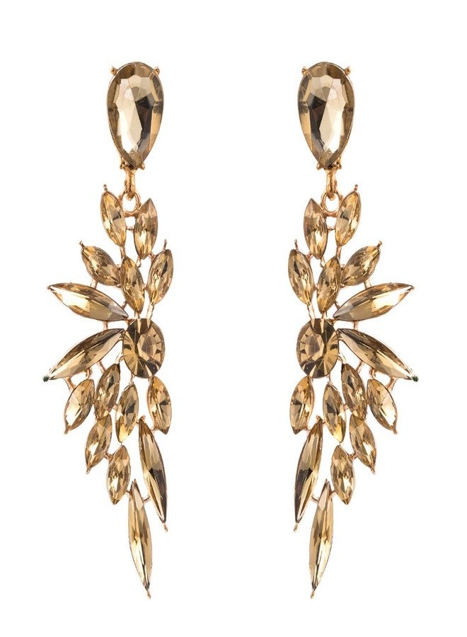 WLL Elegant Rhinestone Statement Earrings Glitter Cluster Crystal Drop Dangle Earrings Teardrop Chandelier Earrings Wedding Bridal Prom Earrings for Women(B:Champagne) - Image 1