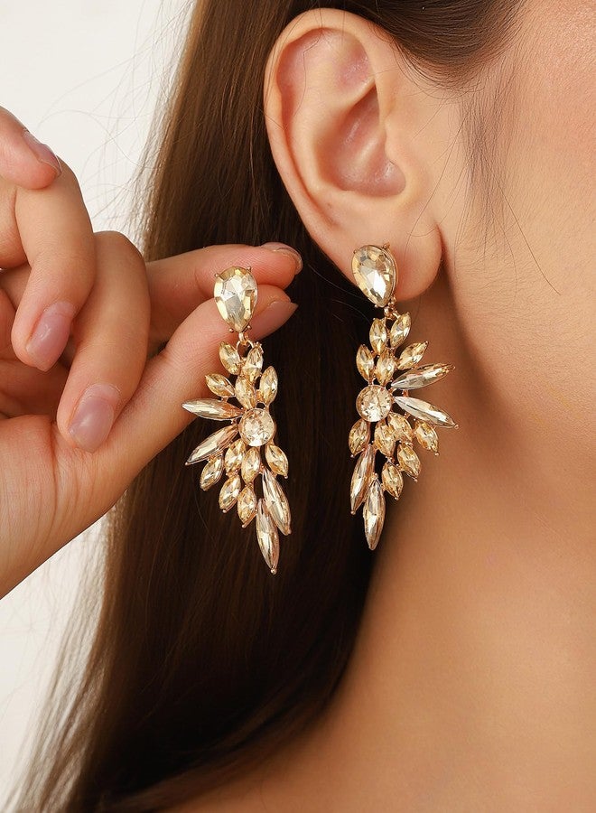 WLL Elegant Rhinestone Statement Earrings Glitter Cluster Crystal Drop Dangle Earrings Teardrop Chandelier Earrings Wedding Bridal Prom Earrings for Women(B:Champagne) - Image 3
