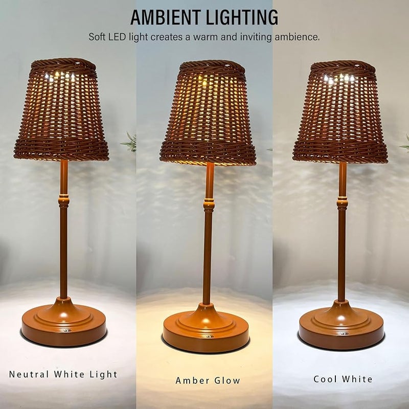 Boho Rattan Table Lamp Rechargeable Battery Wireless Dimmable LED Light 3 Colors - Image 4