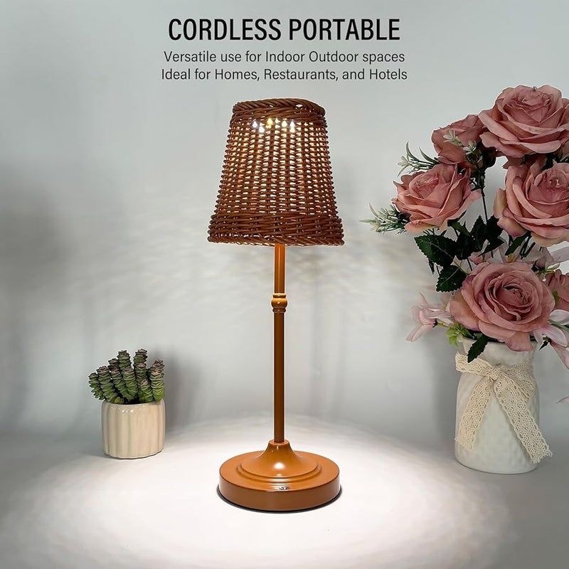 Boho Rattan Table Lamp Rechargeable Battery Wireless Dimmable LED Light 3 Colors - Image 3