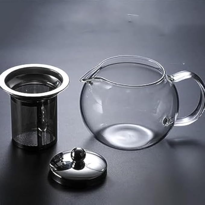 ريحني إبريق شاي زجاجي من البورسلين مع مصفاة من الفولاذ المقاوم للصدأ وغطاء، إبريق شاي مقاوم للحرارة لأوراق الشاي المتفتحة، سعة 1300 مل - Image 4