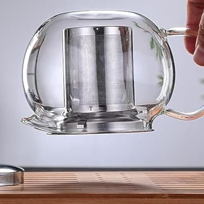 ريحني إبريق شاي زجاجي من البورسلين مع مصفاة من الفولاذ المقاوم للصدأ وغطاء، إبريق شاي مقاوم للحرارة لأوراق الشاي المتفتحة، سعة 1300 مل - Image 5