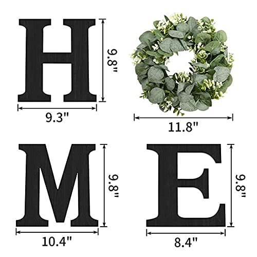 Pinkpum Wood Home Sign with Artificial Eucalyptus Wreath for O, Hanging Farmhouse Wall House Decor Wood Letters for Wall Art Rustic Home Decor, Wall Decor for Living Room Kitchen Entryway (Black) - Image 5