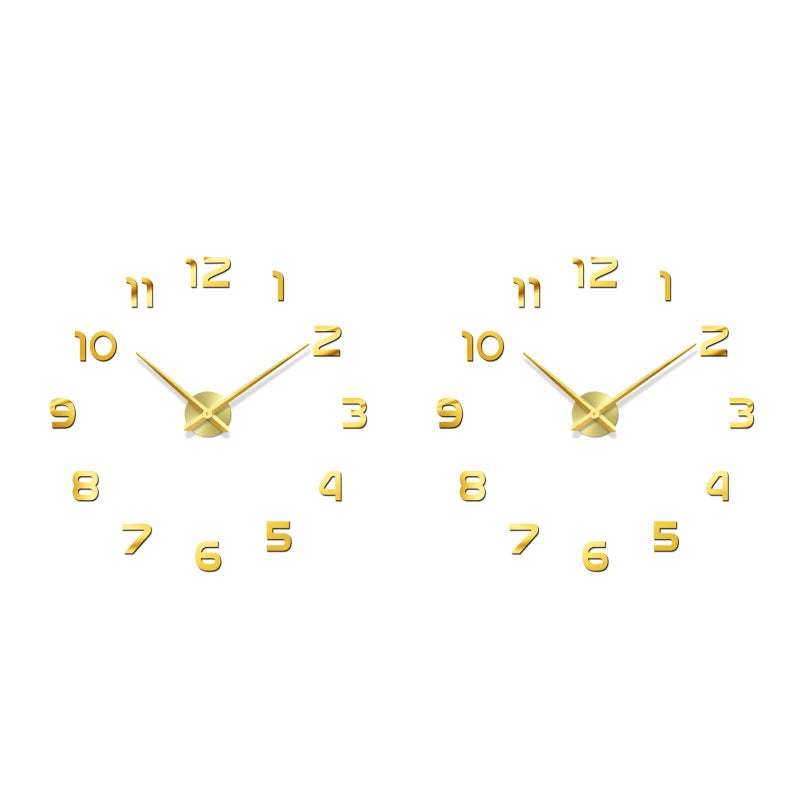 2pcs Big Size Golden DIY Wall Clock Frameless Large Digital Quartz Self-Adhesive Clock Apartment Decorations Room Decor Wall Clocks without Battery - Image 1