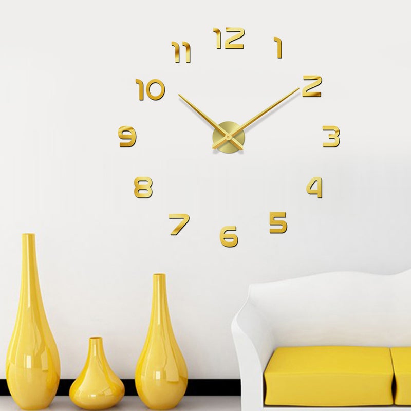 2pcs Big Size Golden DIY Wall Clock Frameless Large Digital Quartz Self-Adhesive Clock Apartment Decorations Room Decor Wall Clocks without Battery - Image 4
