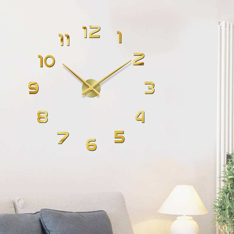 2pcs Big Size Golden DIY Wall Clock Frameless Large Digital Quartz Self-Adhesive Clock Apartment Decorations Room Decor Wall Clocks without Battery - Image 2