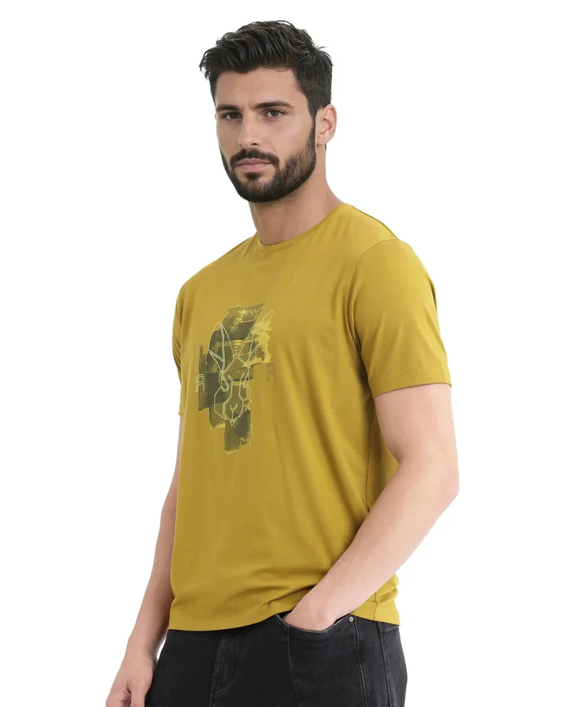 Rare Rabbit Men's Hd Print Logo Regular Fit T-Shirt