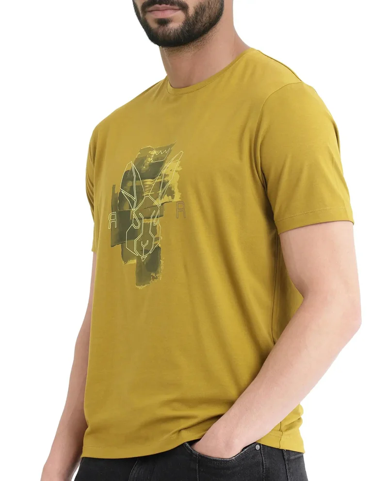 Rare Rabbit Men's Hd Print Logo Regular Fit T-Shirt