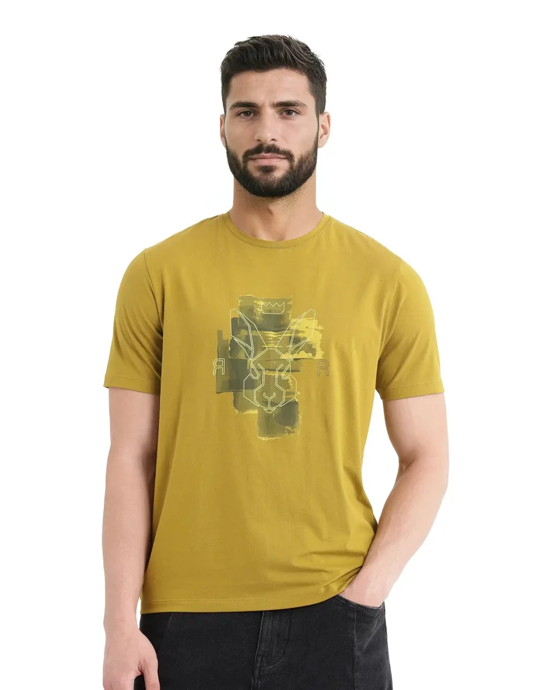 Rare Rabbit Men's Hd Print Logo Regular Fit T-Shirt