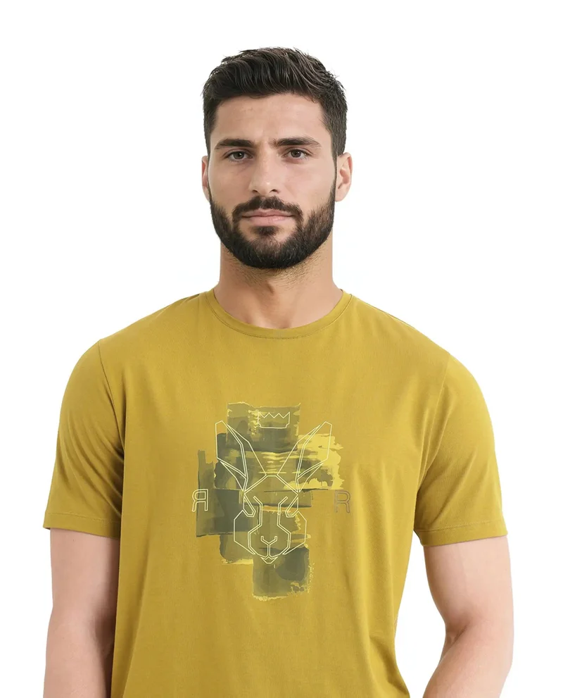 Rare Rabbit Men's Hd Print Logo Regular Fit T-Shirt