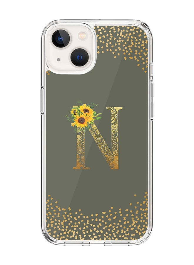 Stylizedd Classic Clear Case For iPhone 14 Plus, Hybrid Soft Case Cover- Custom Monogram Initial Letter Mandala Floral Pattern Alphabet - N ( Olive Green)  - Image 1