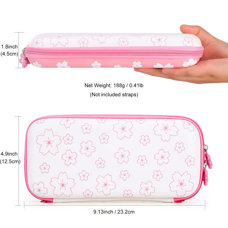 Tscope Cute Carrying Case for Nintendo Switch Lite, Pink Sakura Portable Hard Shell Girls Travel Storage Bag, with Glass Screen Protector & Thumb Grip Caps (Switch Lite Pink) - Image 3