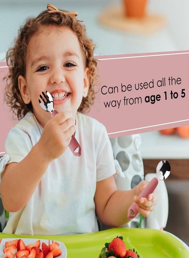 Cubkins Steel Spoon & Fork Set for Feeding Babies with Soft Silicone Handle | Non Toxic, Food Safe and BPA Free | Washable and Reusable (Raspberry) - Image 5