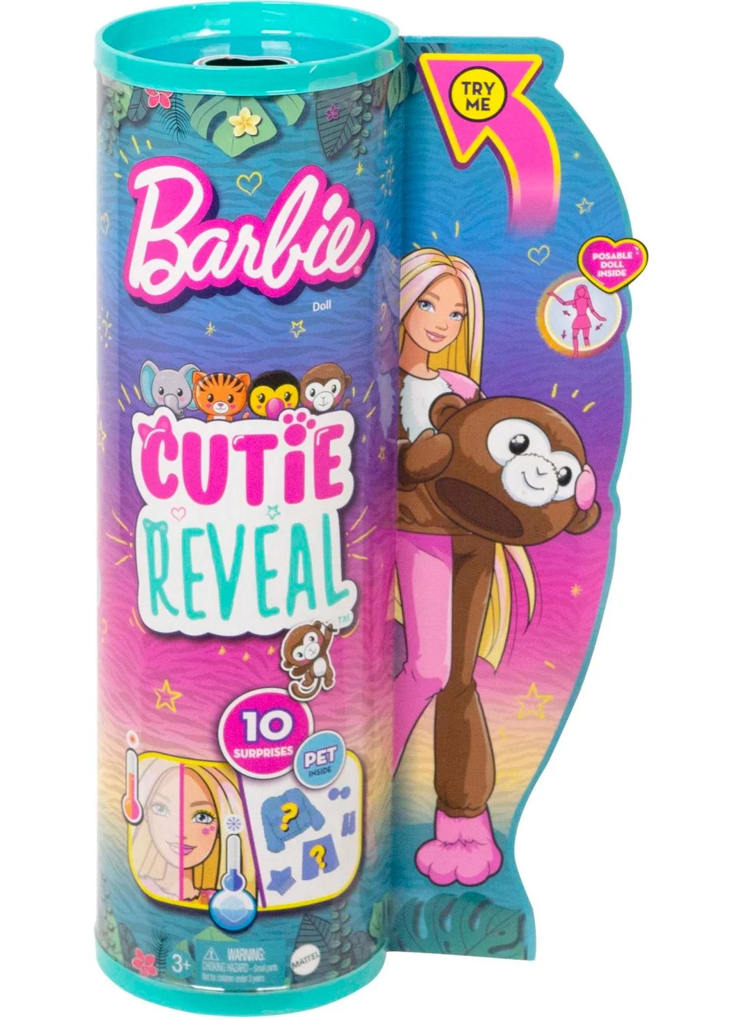Barbie Cutie Reveal Dolls Tropical Jungle Series - Monkey, 3 years and up, HKR01