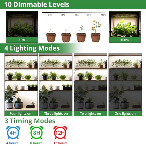 TONYFUL Grow Lights for Indoor Plants, 40W LEDs Plant Lights for Indoor Growing, 360 LEDs Full Spectrum Grow Lights for Seed Starting, Led Grow Light with 3/9/12H Timer,10 Dimmable Levels (4pcs) - Image 4