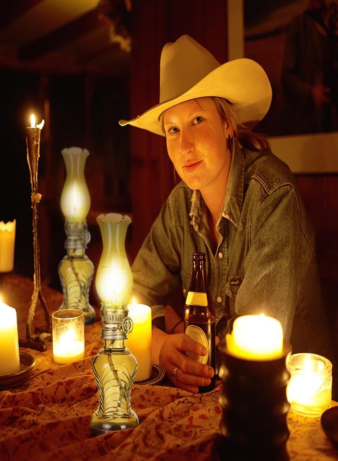 DECKALY مصباحان زجاجيان يعملان بالزيت، مصباح كيروسين زجاجي شفاف عتيق، مصباح إعصار داخلي مزخرف، فانوس زيت لتزيين سطح الطاولة والإضاءة الطارئة (أصفر) - Image 4