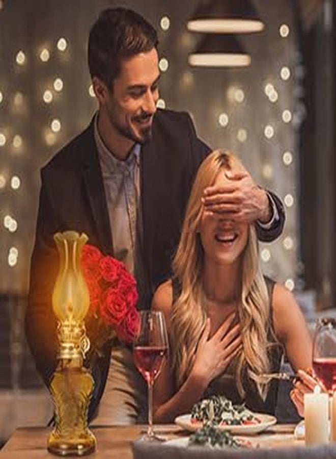 DECKALY مصباحان زجاجيان يعملان بالزيت، مصباح كيروسين زجاجي شفاف عتيق، مصباح إعصار داخلي مزخرف، فانوس زيت لتزيين سطح الطاولة والإضاءة الطارئة (أصفر) - Image 3