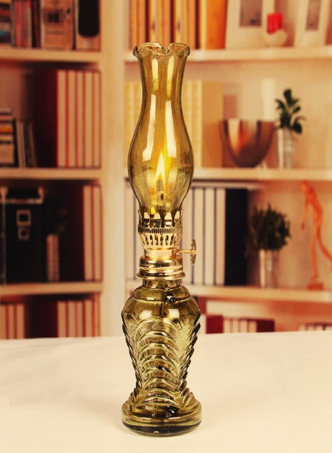 DECKALY مصباحان زجاجيان يعملان بالزيت، مصباح كيروسين زجاجي شفاف عتيق، مصباح إعصار داخلي مزخرف، فانوس زيت لتزيين سطح الطاولة والإضاءة الطارئة (أصفر) - Image 5