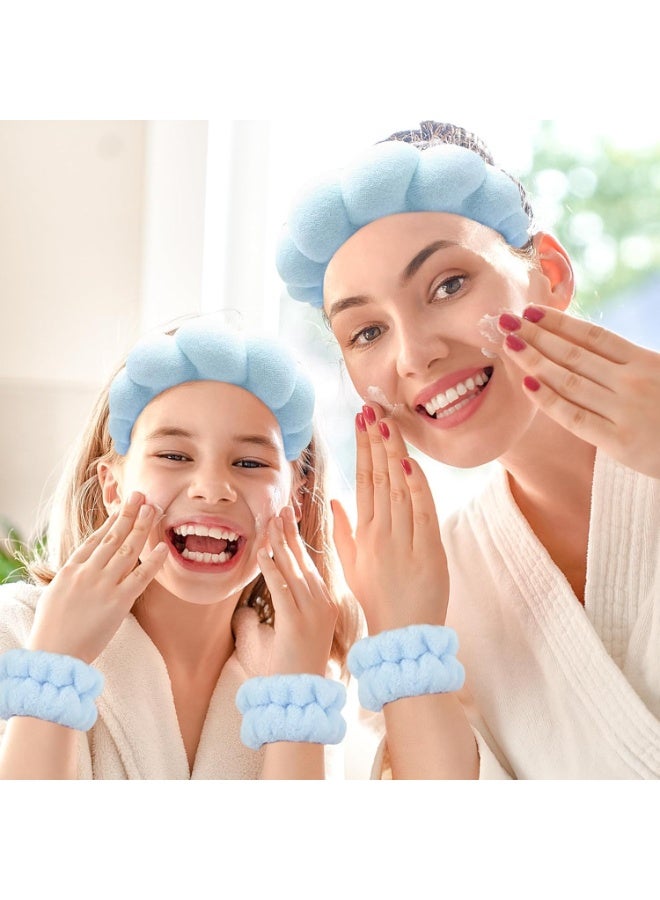 Generic Spa Headband for Washing Face Wristband Sponge Makeup Skincare Headband Terry Cloth Bubble Soft Get Ready Hairband for Women Girl Puffy Padded Headwear Non Slip Thick Hair Accessory (Blue, Standard)  - Image 3