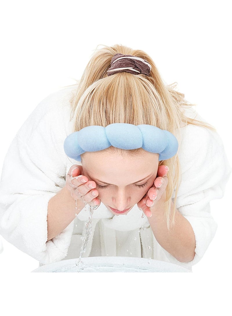 Generic Spa Headband for Washing Face Wristband Sponge Makeup Skincare Headband Terry Cloth Bubble Soft Get Ready Hairband for Women Girl Puffy Padded Headwear Non Slip Thick Hair Accessory (Blue, Standard)  - Image 5