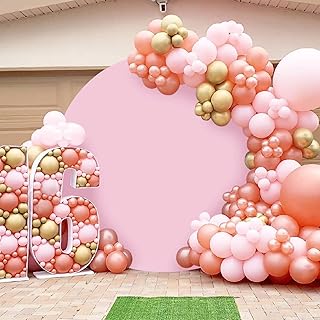 QueenDream Round Backdrop Cover 7.2x7.2ft Pink Circle Photography Background for Wedding Girl Birthday Decorations - Image 1