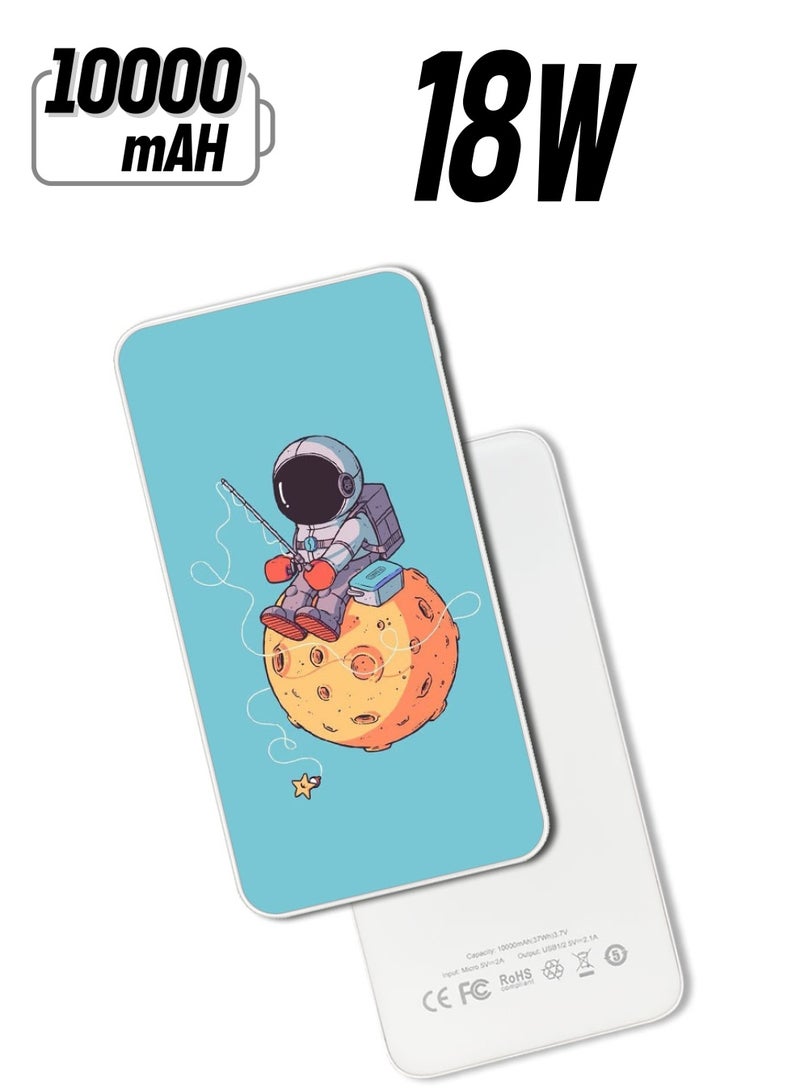 Theodor 10,000 mAh Super Fast Charging Ultra Compact Power Bank with Quick Charge & Power Delivery, Portable Charger For iPhone and Android Astronaut Fishing - Image 1