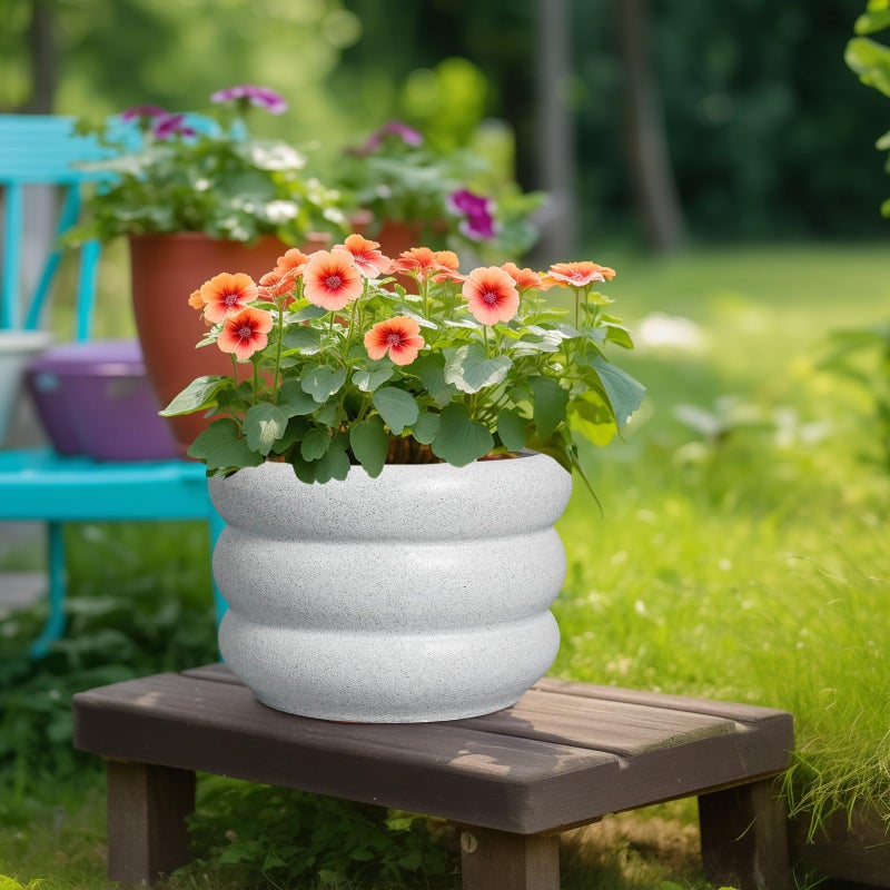 SQOWL Ceramic Planter Pot - 10 Inch Plant Pot with Drainage Hole Large Planter for Indoor Plants Outdoor Flower Pot Decorative Plant Pot for Garden Bathroom Decor White - Image 4