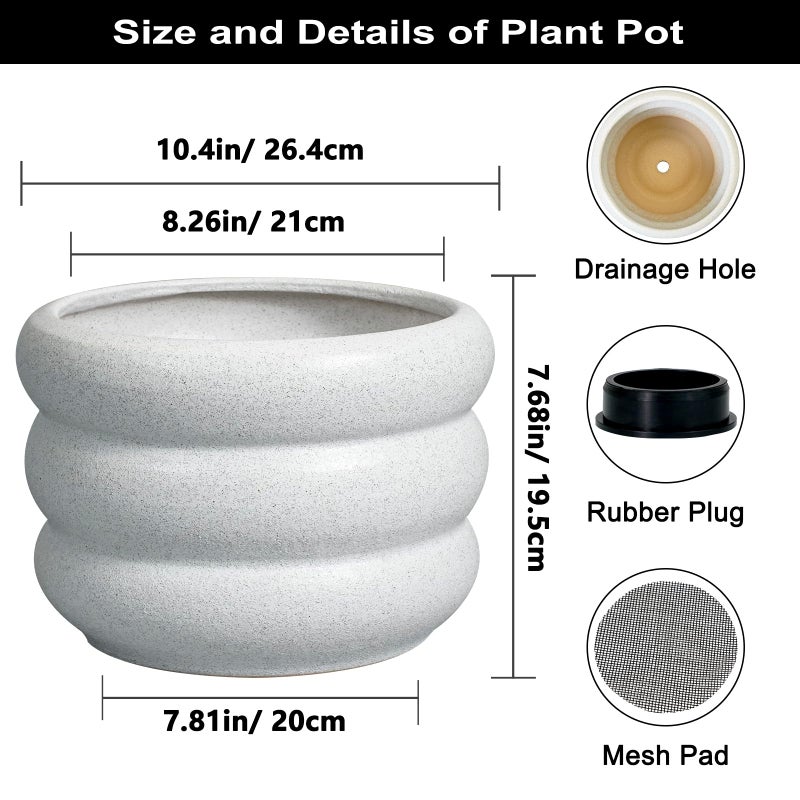 SQOWL Ceramic Planter Pot - 10 Inch Plant Pot with Drainage Hole Large Planter for Indoor Plants Outdoor Flower Pot Decorative Plant Pot for Garden Bathroom Decor White - Image 3