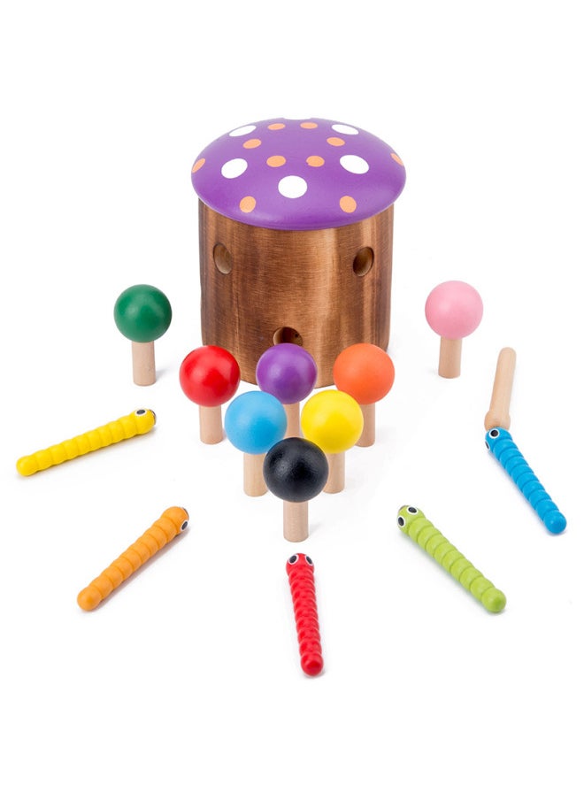 Wooden Children's Magnetic Mushroom Insect Catching Game Parent-child Interactive Fun Early Education Hand-eye Coordination Focus On Insect Catching Toys-颜色:蘑菇捉虫  - Image 5