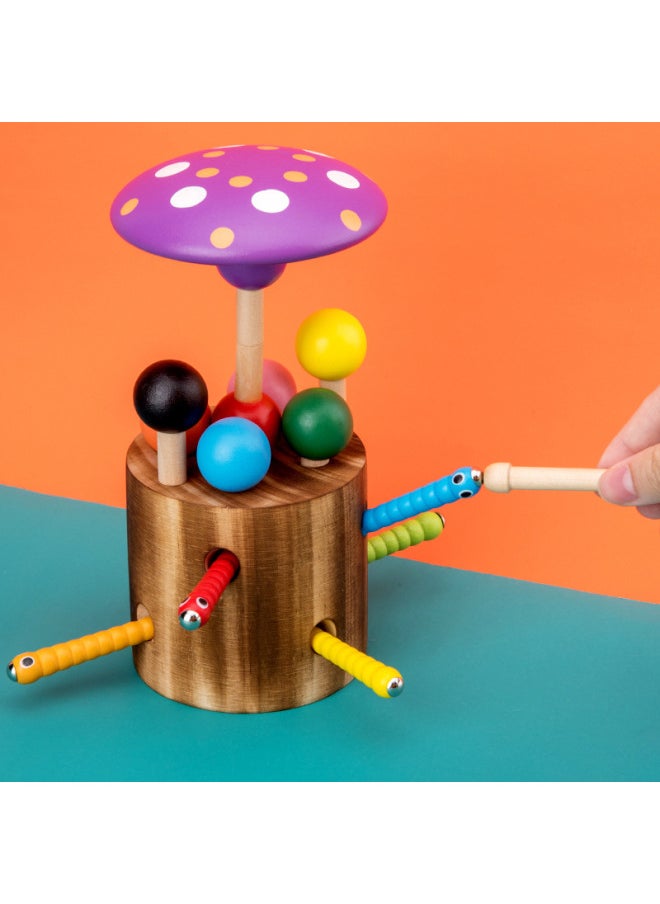 Wooden Children's Magnetic Mushroom Insect Catching Game Parent-child Interactive Fun Early Education Hand-eye Coordination Focus On Insect Catching Toys-颜色:蘑菇捉虫  - Image 4