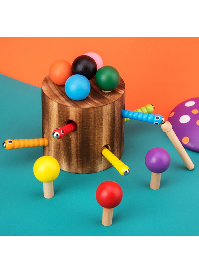 Wooden Children's Magnetic Mushroom Insect Catching Game Parent-child Interactive Fun Early Education Hand-eye Coordination Focus On Insect Catching Toys-颜色:蘑菇捉虫  - Image 2