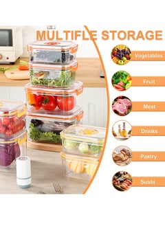 Adando Adando Vacuum Fridge Organizer 4pcs- Stackable Food Storage Containers Clear Freshness Box Microwaveable with 2 Pump & Time Dial& Airtight Lock for Vegetables, Fruits& Meats for Fridge & Pantry  - Image 4