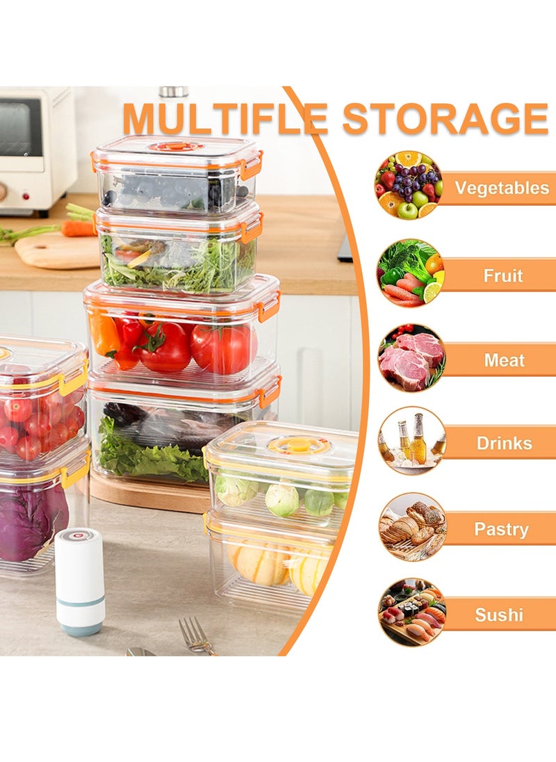 Adando - Adando Vacuum Fridge Organizer 4pcs- Stackable Food Storage Containers Clear Freshness Box Microwaveable with 2 Pump & Time Dial& Airtight Lock for Vegetables, Fruits& Meats for Fridge & Pantry - Image 1