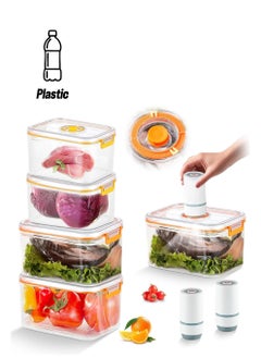 Adando Vacuum Fridge Organizer 4pcs- Stackable Food Storage Containers Clear Freshness Box Microwaveable with 2 Pump & Time Dial& Airtight Lock for Vegetables, Fruits& Meats for Fridge & Pantry