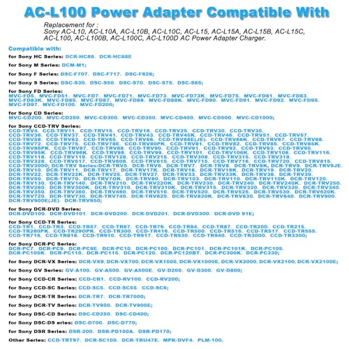 TKDY AC-L100 for Sony Handycam Camcorder Charger Cord Replace AC-L10A L10B L15A L15B L100A L100B L100C AC Adapter, fit for Sony Hi8 CCD- TRV128 TRV103 TRV130 TRV150 TRV108 TRV308 etc. - Image 2