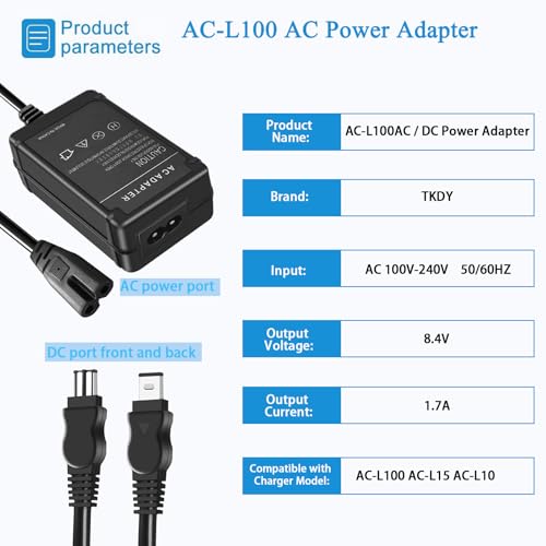 TKDY AC-L100 for Sony Handycam Camcorder Charger Cord Replace AC-L10A L10B L15A L15B L100A L100B L100C AC Adapter, fit for Sony Hi8 CCD- TRV128 TRV103 TRV130 TRV150 TRV108 TRV308 etc. - Image 3
