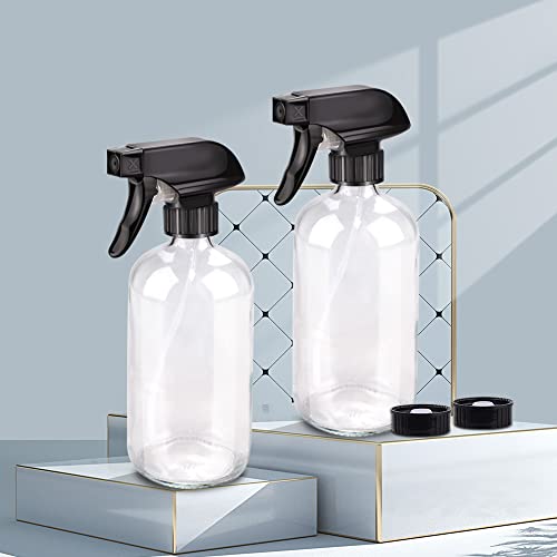 Bontip Glass Spray Bottle, Clear Glass Spray Bottle Set & Accessories Refillable for Plants Window Cleaners Aromatherapy Facial Hydration Watering Flowers Hair Care (2 Pack/16 oz) (Transparent) - Image 4