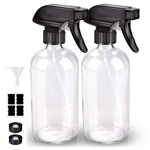 Bontip Glass Spray Bottle, Clear Glass Spray Bottle Set & Accessories Refillable for Plants Window Cleaners Aromatherapy Facial Hydration Watering Flowers Hair Care (2 Pack/16 oz) (Transparent) - Image 2