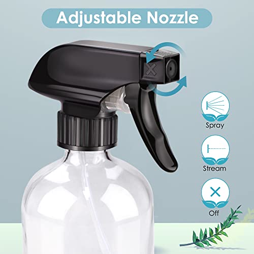 Bontip Glass Spray Bottle, Clear Glass Spray Bottle Set & Accessories Refillable for Plants Window Cleaners Aromatherapy Facial Hydration Watering Flowers Hair Care (2 Pack/16 oz) (Transparent) - Image 3
