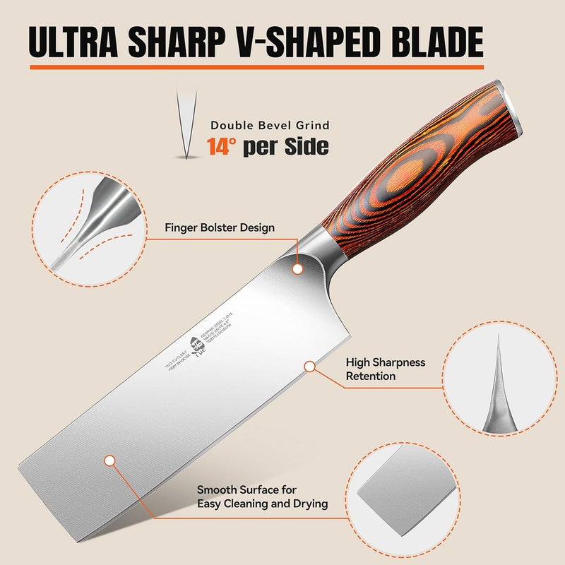 TUO Nakiri Knife 6.5" Japanese Vegetable Cleaver, Chef Knife for Kitchen Vegetable Chopping, German High Carbon Stainless Steel, Ergo Pakkawood Handle - Image 5