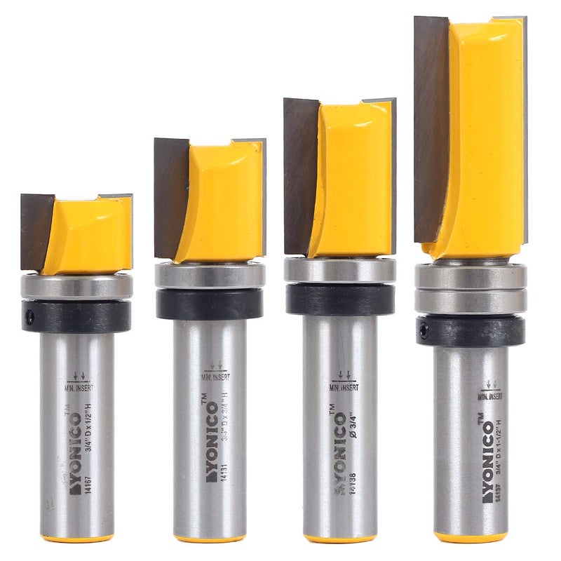 YONICO Router Bits Pattern Bit Flush Trim Set 4 Bit 34Inch Diameter 12Inch Shank 14426