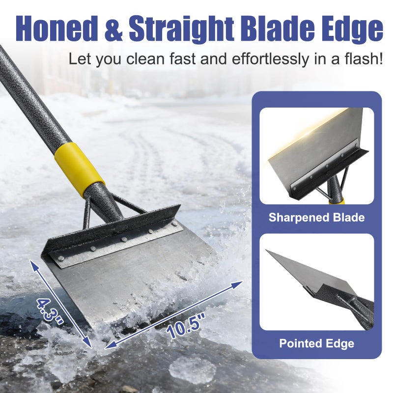 REILEIHODE Garden Shovel: Heavy Duty Ice Scraper with Metal Flat Head, Multifunctional 60in Long Handle Floor Scraper for Breaking Removing Hard Ice on Driveway Walkway Road - Image 2