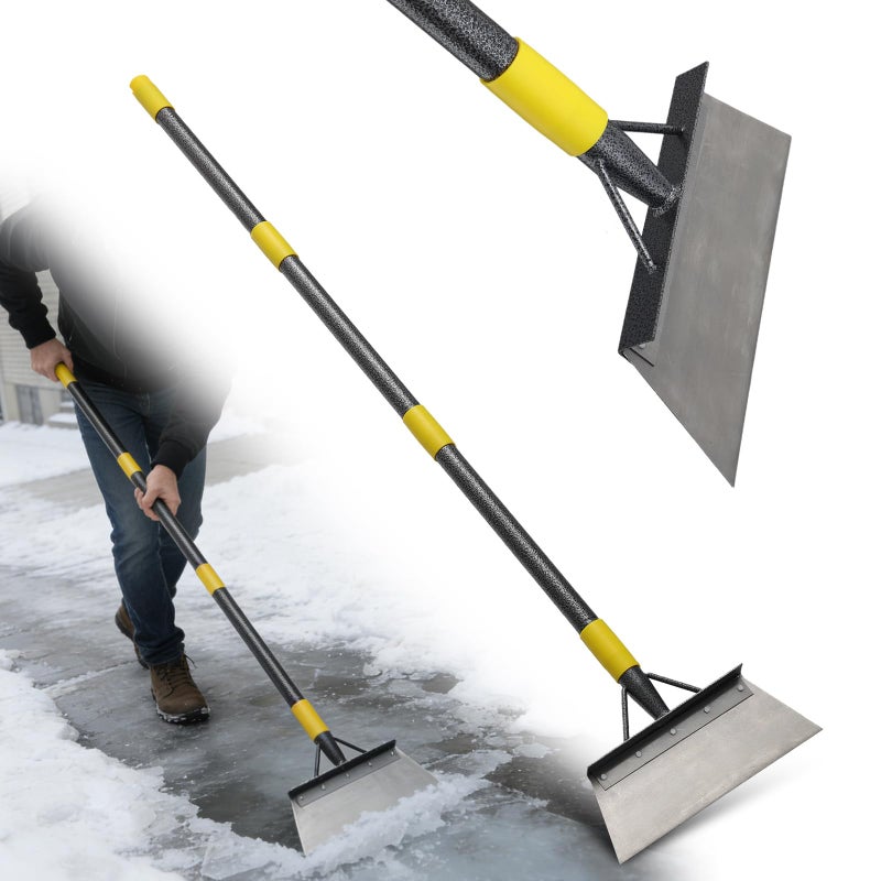 REILEIHODE Garden Shovel: Heavy Duty Ice Scraper with Metal Flat Head, Multifunctional 60in Long Handle Floor Scraper for Breaking Removing Hard Ice on Driveway Walkway Road - Image 1