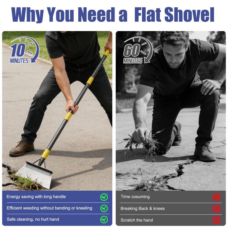 REILEIHODE Garden Shovel: Heavy Duty Ice Scraper with Metal Flat Head, Multifunctional 60in Long Handle Floor Scraper for Breaking Removing Hard Ice on Driveway Walkway Road - Image 4