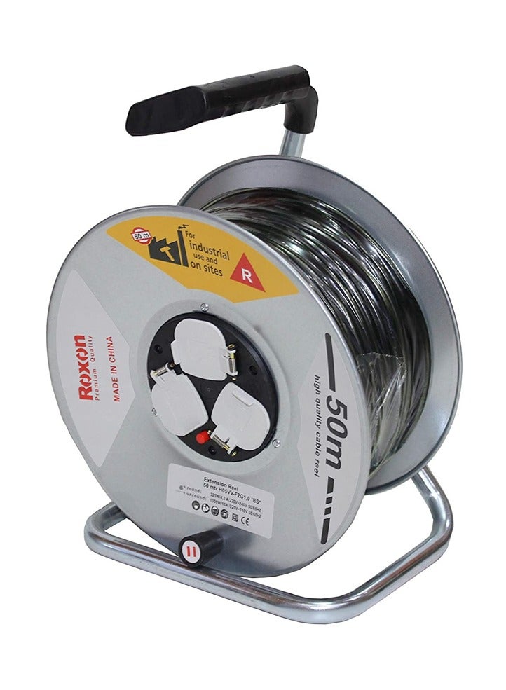 Roxon 3-Plug Electric Cable Reel Black/Silver 50meter
