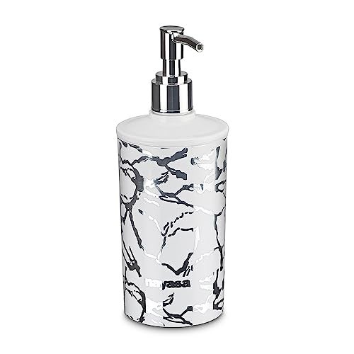 Nayasa Stylo Soap Dispenser Set of 2 | Classy Marble Finish with Foil Print | Liquid Soap Dispenser with Pump | Ideal for Handwash, Shampoo | Stylish & Durable | Perfect for Home, Bathroom | Silver - Image 2